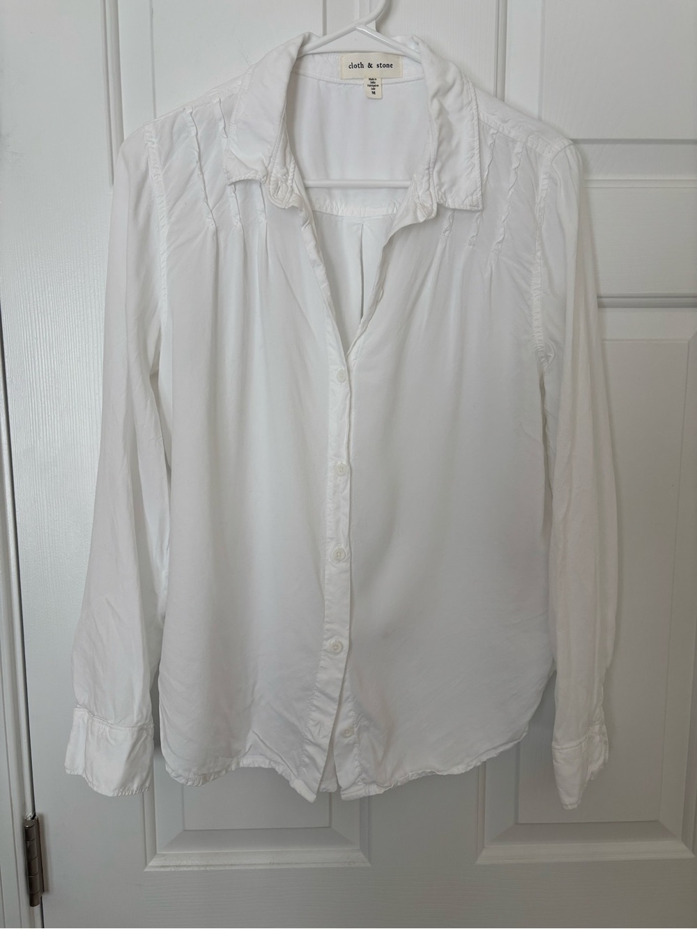 cloth & stone White Ruffle-Detail Button-Down Shirt Medium Tencel